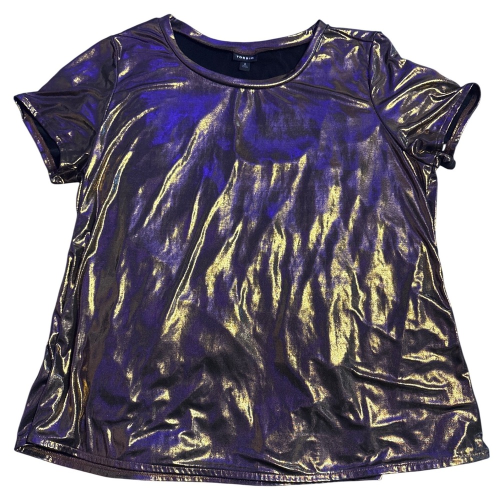 Torrid Women's Plus Size‎ Black Metallic Gold Short Sleeve Top Size 2 2X